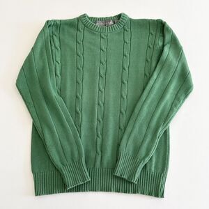 Oscar de la Renta Green Cable Knit Cotton Sweater Men’s Size S Crewneck Classic